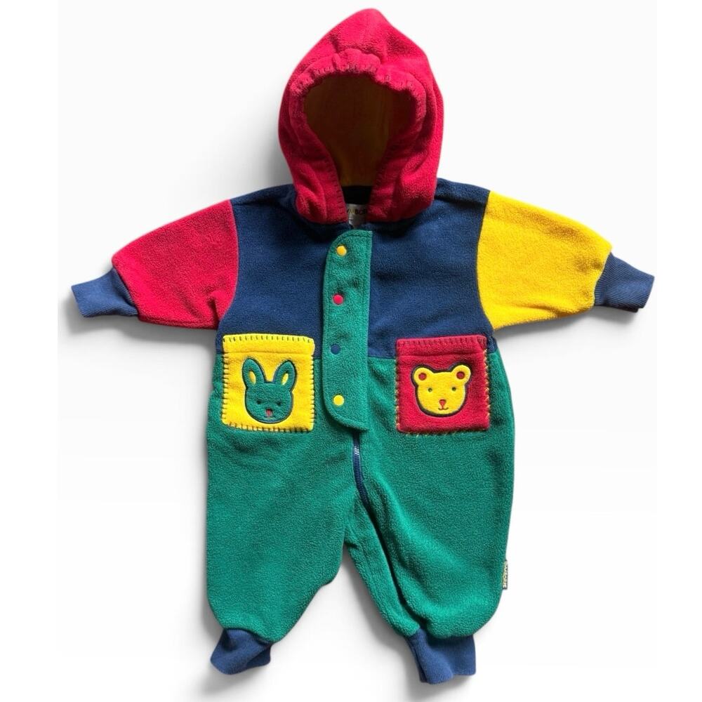 Vintage Gymboree Newborn Colorblock Fleece Hooded Snowsuit One Piece Baby